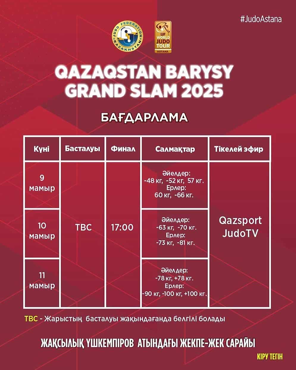 Назарларыңызға Qazaqstan Barysy Grand Slam 2025 додасының бағдарламасын ұсынамыз